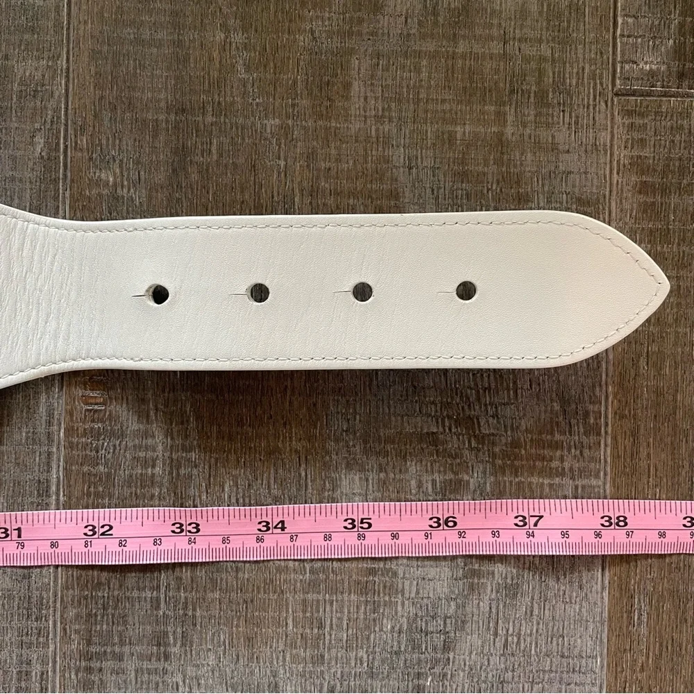 White Leather Vintage Y2K Wide Belt – Silver Ring Buckle, 3” Wide